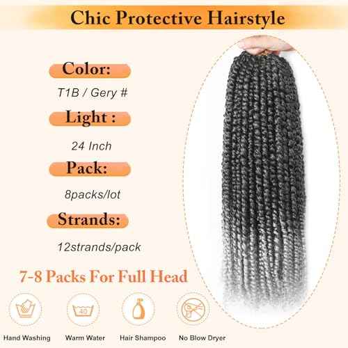 8 Packs Passion Twist Hair 24 Inch Pre-twisted Crochet Passion Twist Hair Ombre Grey Synthetic Pre Looped Passion Twist Crochet Braids Bohemian Crochet Hair