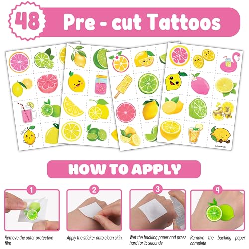 72 Piece Lemonade Party Favors Set - Tattoos & Slap Bracelets