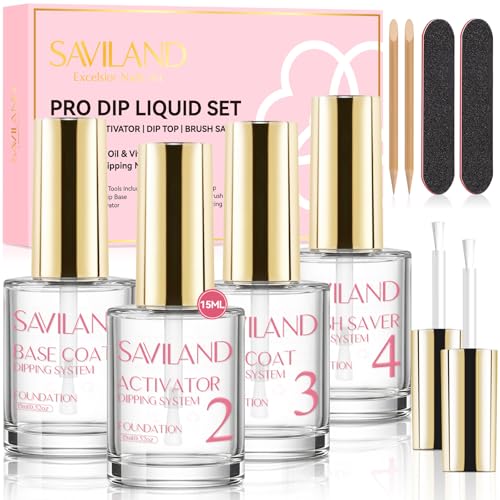 SAVILAND HEMA-Free Dip Powder Liquid Set - 10 Pc Dip Nail Starter Kit