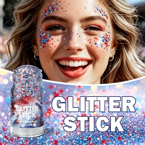 Red White Blue Holographic Glitter Stick Waterproof