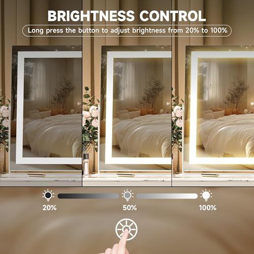 Hasipu 17.7" x13.8¡± LED Vanity Mirror with Lights - Touch Control Makeup Mirror with 10X Magnification, 3 Color Modes, 360¡Æ Rotation & Brightness Adjustment