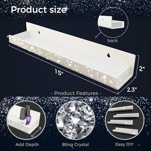 4 Pack 15 Inch Nail Polish Wall Rack£¬Diamond Crystal Rhinestone Acrylic Nail Polish Organizer£¬Sunglasses Essential Oil Picture Display Storage Wall Shelf