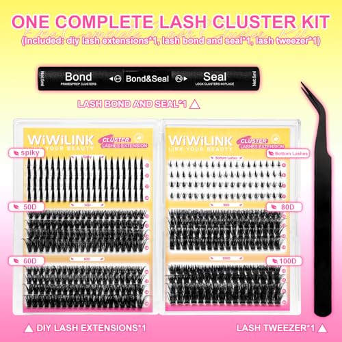 WiWiLINK Fluffy Lash Clusters Kit 452Pcs 10-16mm Eyelash Extensions