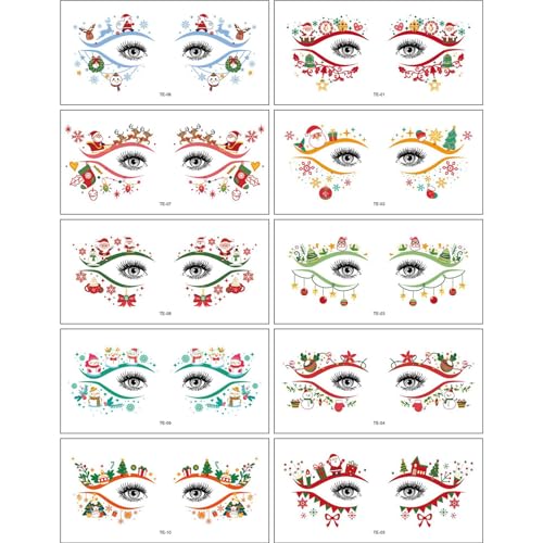 10Pcs Christmas Temporary Tattoos - Festive Holiday Face Stickers