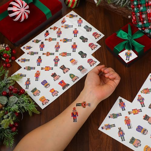 Nosiny 240 Pcs Christmas Nutcracker Glitter Temporary Tattoos