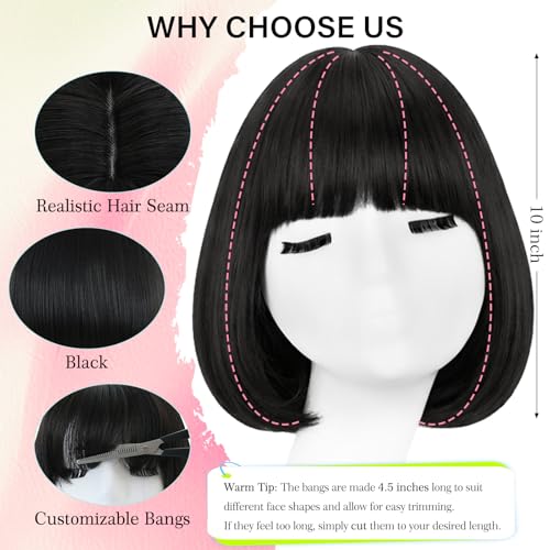 Black Bob Wig with Bangs - Synthetic Short Wig for Women