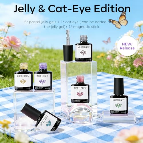Modelones Gel Nail Polish Set 6 Colors B Jelly Pastel & Cat Eye, Long Lasting