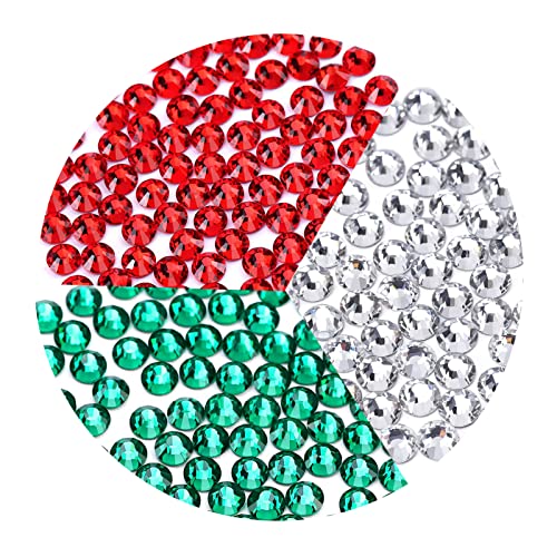 4320 Pieces Rhinestones for Christmas Decoration Flatback Glass Crystal Red Clear Green Rhinestone for X-mas Crafts DIY Nails Makeup Face Clothes Shoes(SS20,4.8-5.0MM)