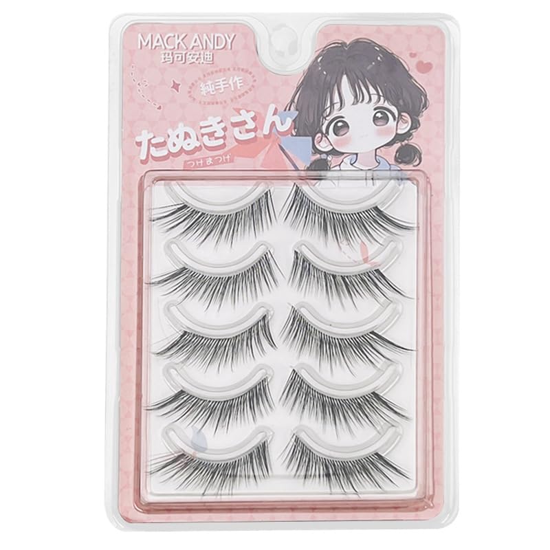 LASGOOS Natural Curl False Eyelashes - 10-13mm Strip Lashes 5 Pairs