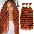 Fridnae #350 Orange Deep Wave Human Hair Bundles for Braiding - 3 Packs, 24 Inch