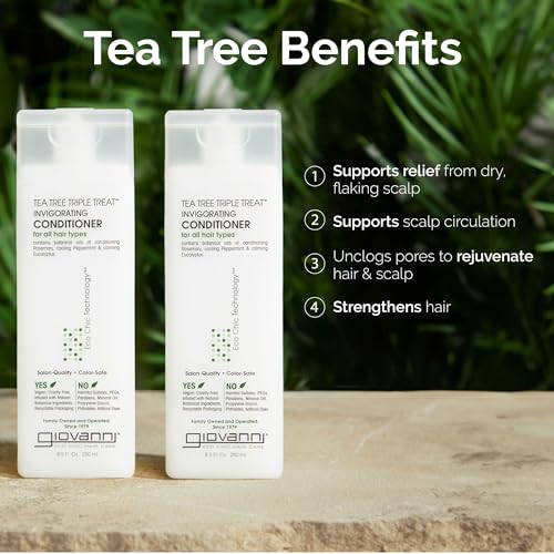 GIOVANNI Tea Tree Triple Treat Invigorating Conditioner - Cooling Peppermint, Eucalyptus, Rosemary, Helps Dry Flaking Scalp, Paraben Free, Helps to Moisturize, Smooth & Detangle - 128 oz