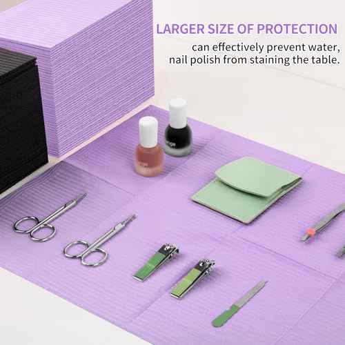 50pcs Disposable Nail Mats Foldable Nail Paper Towels for Table Acrylic Nail Practice Sheet, 3 Ply Waterproof Clean Nail Table Practice Mat for Salon Manicure Tattoo,Nail Art Accessories(Purple)