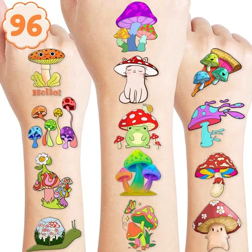 96 Pcs Temporary Tattoos for Kids - Mushroom & Forest Designs