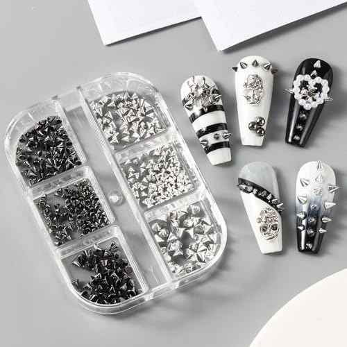 3D Mini Metal Punk Nail Art Studs Mixed Sizes Gold Black Cone Spikes Alloy Rivets Jewelry Steel Balls Jewels for Women Goth Manicure Charms Accessories DIY Crafts Decorations