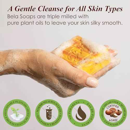 BELA Frankincense and Myrrh Soap 3.3 OZ Pack of 6, French Triple Milled Bar Soap with Organic Shea Butter, Hand, Face and Body Wash Bar, Made in Australia