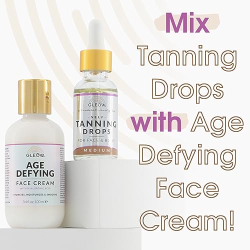 GLEOW Face Tanning Drops to Add to Moisturizer, Face Self Tanner with Revitalizing Cream, Bronzing Drops with Hydrating Cream 1oz+3.4oz