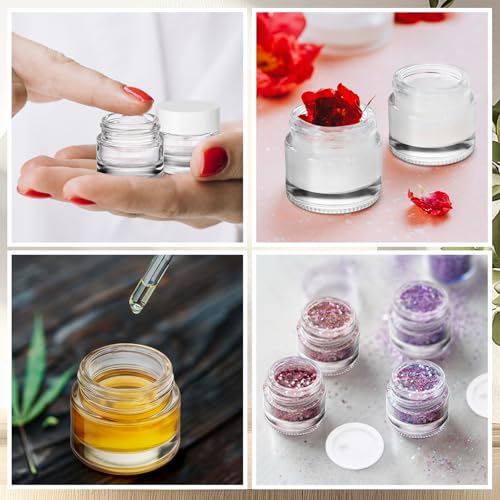 Norme 140 Pack 10ml Glass Cosmetic Jars with Lids, Refillable Sample Containers for Lip Balm, Cream, Lotion, Travel Size, Inner Liner, Wide Mouth(White)