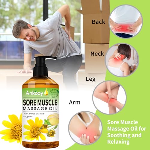 ANKOOY 3 Pack Massage Oil Set with Arnica Lavender Ginger for Relaxation & Lymphatic Drainage