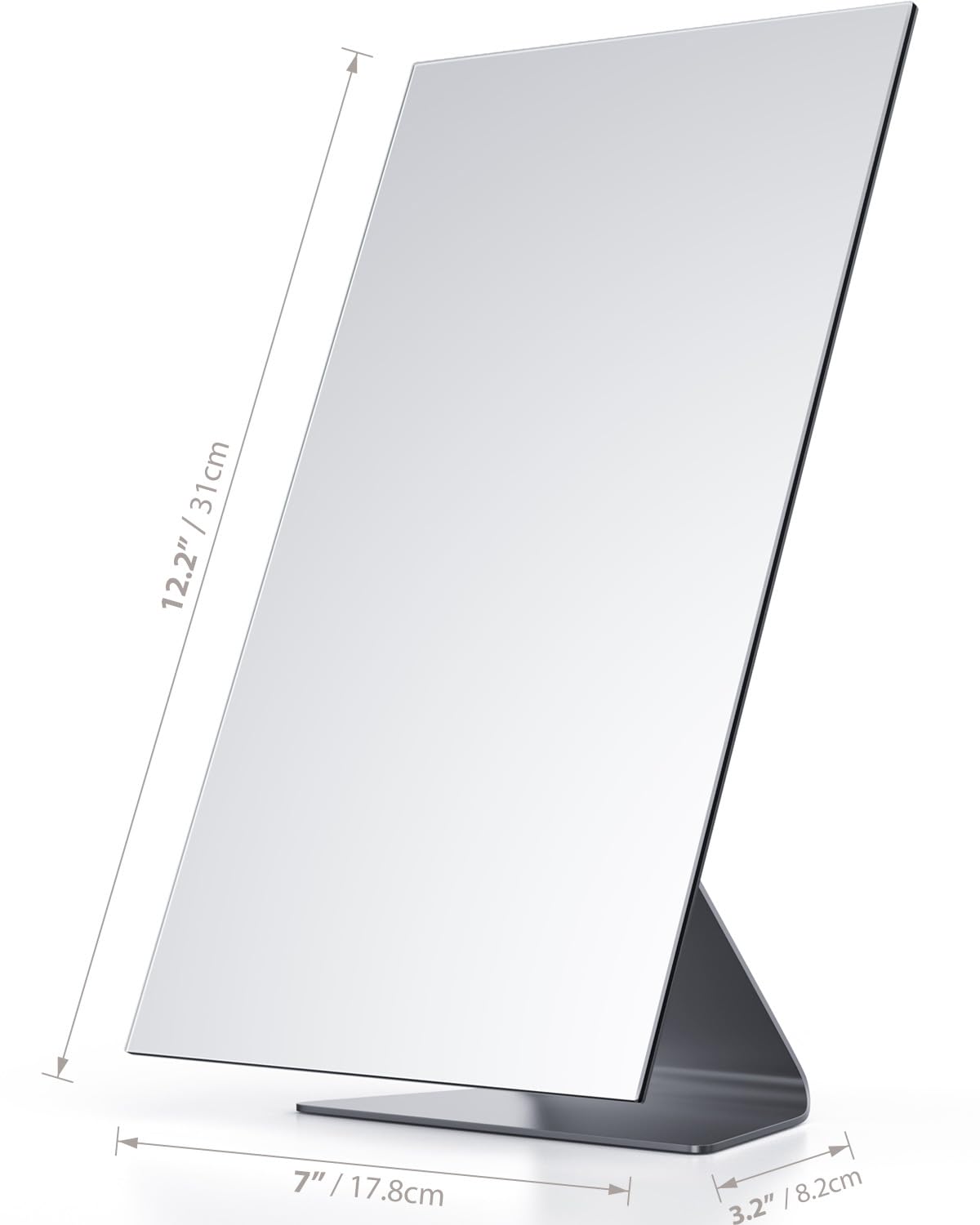 NEZZOE Rectangular Makeup Mirror, 12 Inch Metal Desk Mirror, Table Mirror with Stand, Vanity Mirror for Counter, Bedroom, Bathroom, Dorm