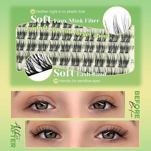 KEYYOU 0.02mm Natural Lash Clusters - 120 Pcs Wispy Extensions
