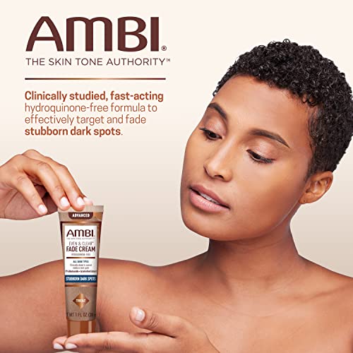 Ambi Even & Clear Advanced Fade Cream, Hydroquinone-free, Hyperpigmentation Treatment, Stubborn Dark Spot Corrector, Results In As Little As 2-3 Weeks, Niacinamide, Licorice Root Extract, PHA, 1 Fl Oz