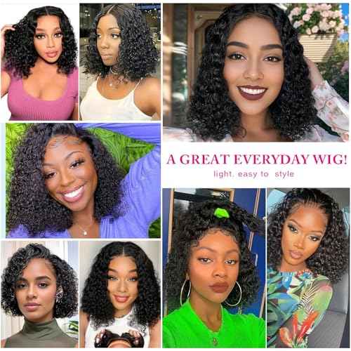 Bob Wig Human Hair Short Deep Curly 16inch 180% Density 13x6 Frontal Hd Lace Wig Wet And Wavy Deep Wave Lace Front Wigs Human Hair For Black Women 100 Real Curly Human Hair Natural Black