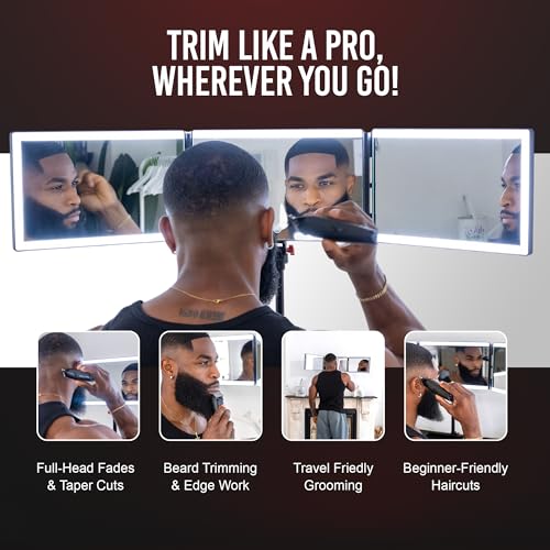 Self-Cut System 3-Way Mirror with LED Lights & Tripod Stand