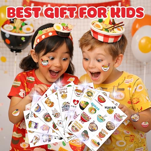 96 Pcs Ramen Temporary Tattoos for Kids | Noodle Foodie Party Favors