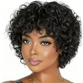TATOUS Short Curly Bob Wig with Bangs - 100% Human Hair for Black Women