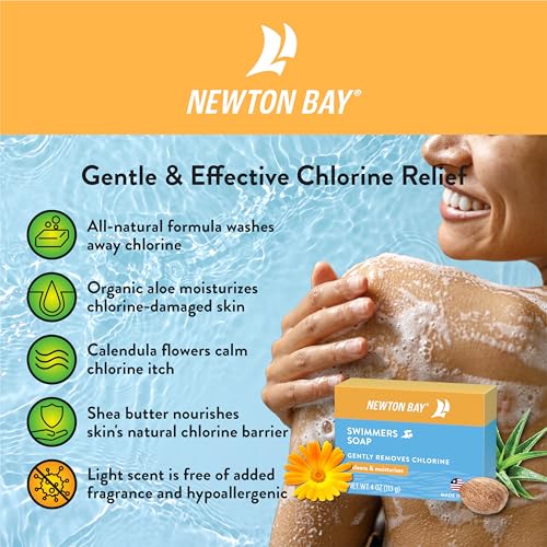 Newton Bay Swimmers Soap | All Natural Body and Face Wash Soap Bar | Gently Washes Away Chlorine After Swimming | Revitalizes Sensitive Skin | 5-Pack of 4 Ounce Soap Bars