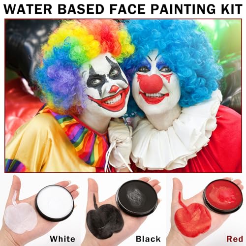 Clown Makeup Kit,Red Black and White Face Painting Kit Professional,Water Based Paint Halloween Makeup,Clown Face Paint for Kids and Adults,Zombie Joker Vampire Make up