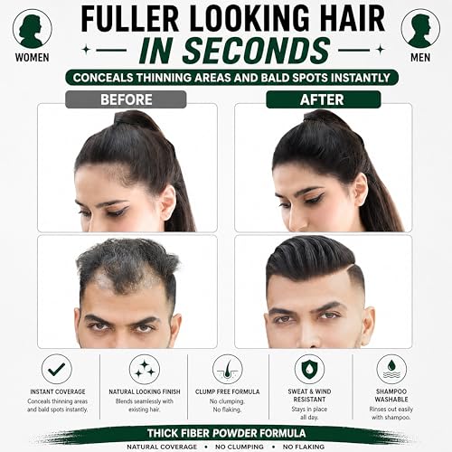 THICK FIBER Hair Fibers for Thinning Hair - Black, 12g