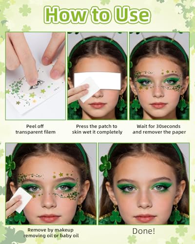 St. Patrick's Day Temporary Tattoos - 18 Waterproof Shamrock Stickers