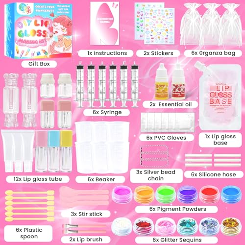 WhizToys 74PCS DIY Lip Gloss Making Kit£¬Make Your Own Lip Glosses Set Moisturizing Lip Glaze Handmade Glittery Set for Makeup Lover Beginner Teen Girl Gifts£¬200ml Lipgloss Base