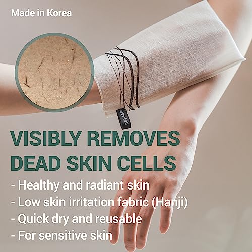 DEARCUS Korean Exfoliating Washcloth Towel 2Pcs, Hanji Bath Washcloths Mitt Scrub Body Washcloth Glove, Skin Irritation Free Korean Mulberry Bark, Reusable Soft and Gentle Scrubbing