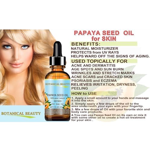 Botanical Beauty PAPAYA SEED OIL. 100% Pure / Natural / Undiluted /Refined Cold Pressed Carrier Oil. 0.5 Fl.oz.- 15 ml. For Skin, Hair And Lip Care.