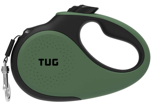 TUG 360° Tangle-Free Retractable Dog Leash with Anti-Slip Handle | 16 ft Strong Nylon Tape | One-Handed Brake, Pause, Lock (Small, Green)