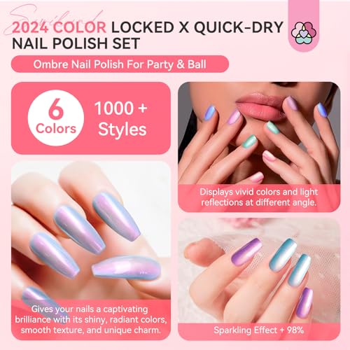 SAVILAND Pink Nail Strengthener & Ombre Nail Polish Set - 15ml + 6 Colors
