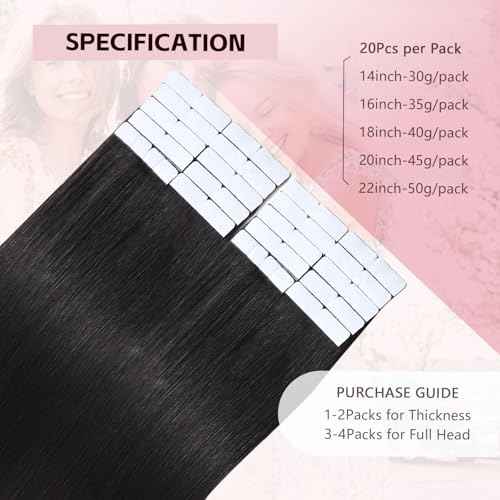 Invisible Tape in Hair Extensions Real Human Hair Pro3.0#1B Natural Black 20pcs 30g 14inch Seamless Injected Hand-Tied Invisi Edge Tape ins Extensions 3rd-Generation£¨#1B-14inch£©