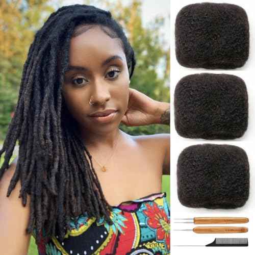 Afro Kinkys Bulk Human Hair for Dreadlock Extensions 10 Inches 30 Gram Natural Black Loc Repair Afro Kinky Braiding Human Hair for Locs (10 Inch 3 Bundles/Package)