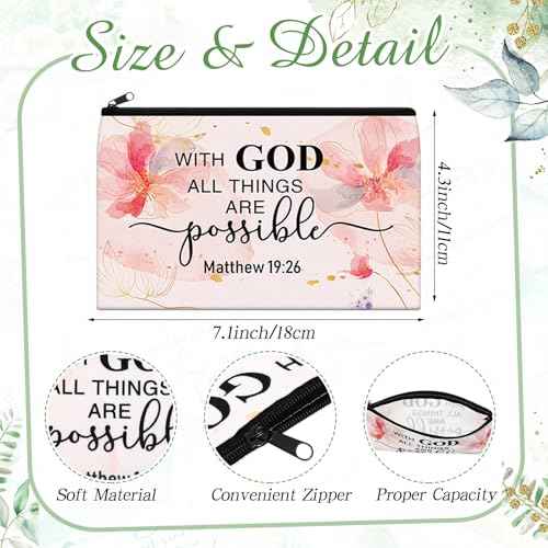 Talltalk 8 Pcs Christian Makeup Bag Bulk for Women Bible Verse Pencil Pouch Inspirational Religious Cosmetic Bag with Zipper Christian Gifts for Women Travel Christmas Birthday Party(Colorful Pattern)