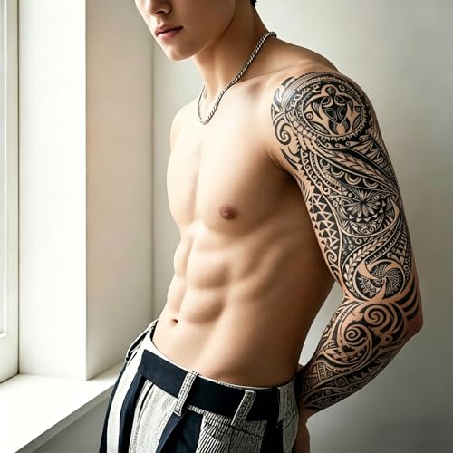 Temporary Sleeve Tattoos - 8 Full & Half Arm Tribal Designs