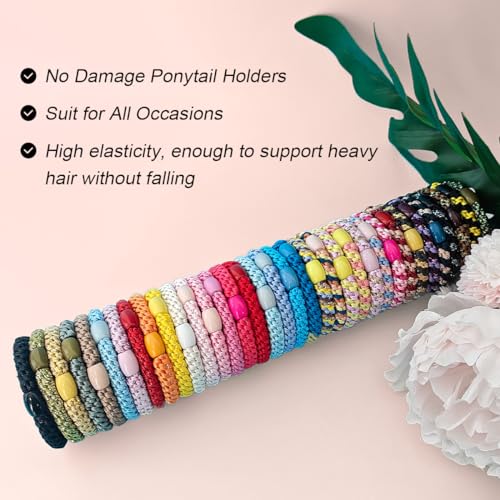 WILDREEDS 8Pcs Hair Ties for Thick Hair, Hair Tie Bracelet Ponytail Holders, Exceptionally Secure with Gentle Hold Hair Ties for Girls and Women Hair Accessories, Mixed Color 4