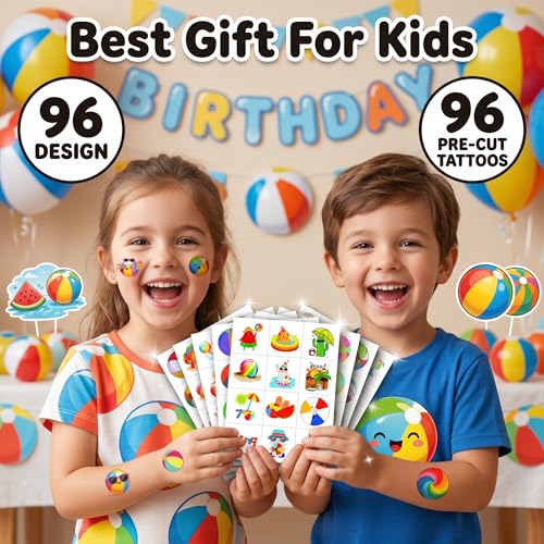 96 PCS Beach Ball Temporary Tattoos - Summer Pool Party