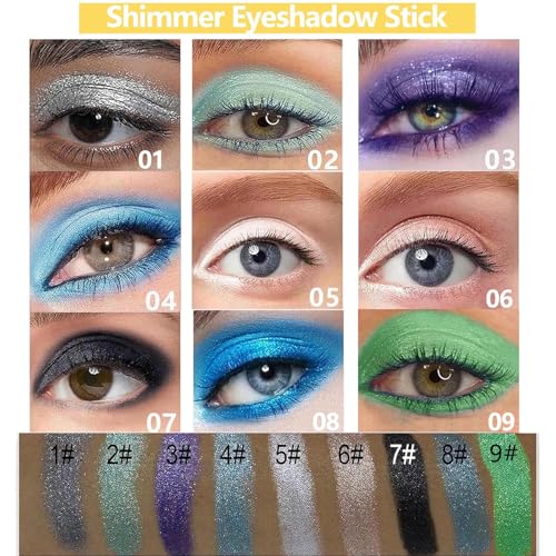Navy Blue Eyeshadow Stick, Blendable Creamy eyeshadow Eye Brightener Stick, Waterproof Eyeshadow Pencil Long Lasting Crayon, Smooth Shimmer Eye Shadow Highlighter Eye Liner Makeup.#8 navy blue shimmer