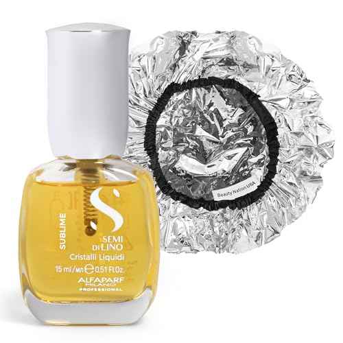 Alfaparf Sublime Cristalli Liquidi Hair oil serum Bundle with Beauty Nation treatment cap, sulfate free and vegan formula, Hair heat protectant 15ML