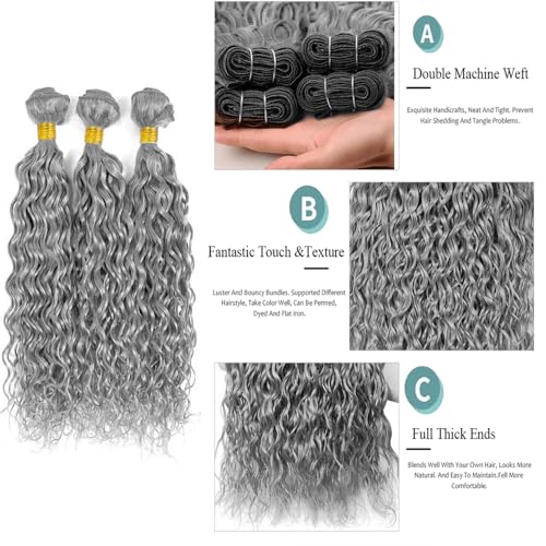 Grey Water Wave Human Hair Bundles 24 26 28 Inch