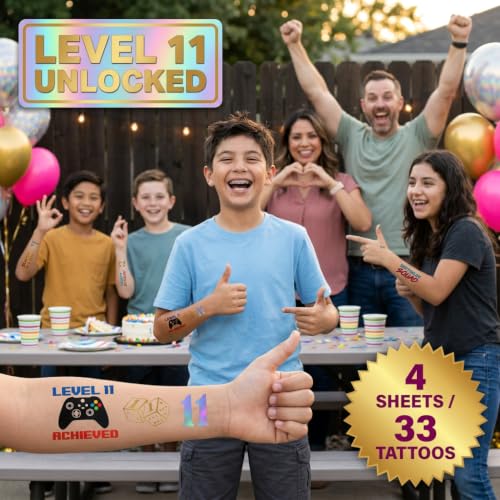 11th Birthday Temporary Tattoos - 4 Waterproof Sheets