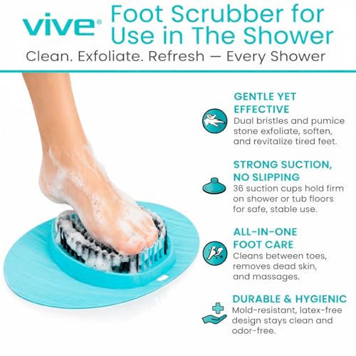 Shower Foot Scrubber with Pumice Stone - Exfoliating Foot Cleaner