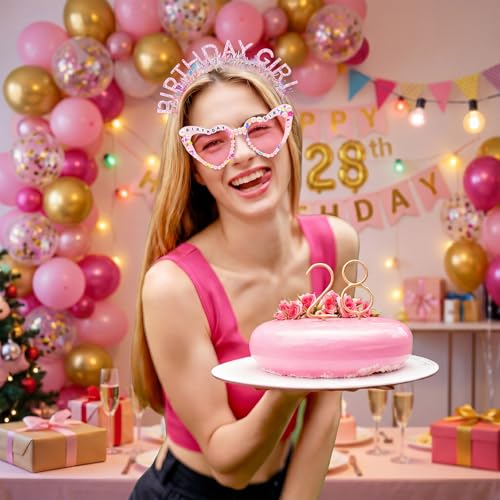 Hot Pink Birthday Girl 3-Piece Set: Crown, Sash & Glasses
